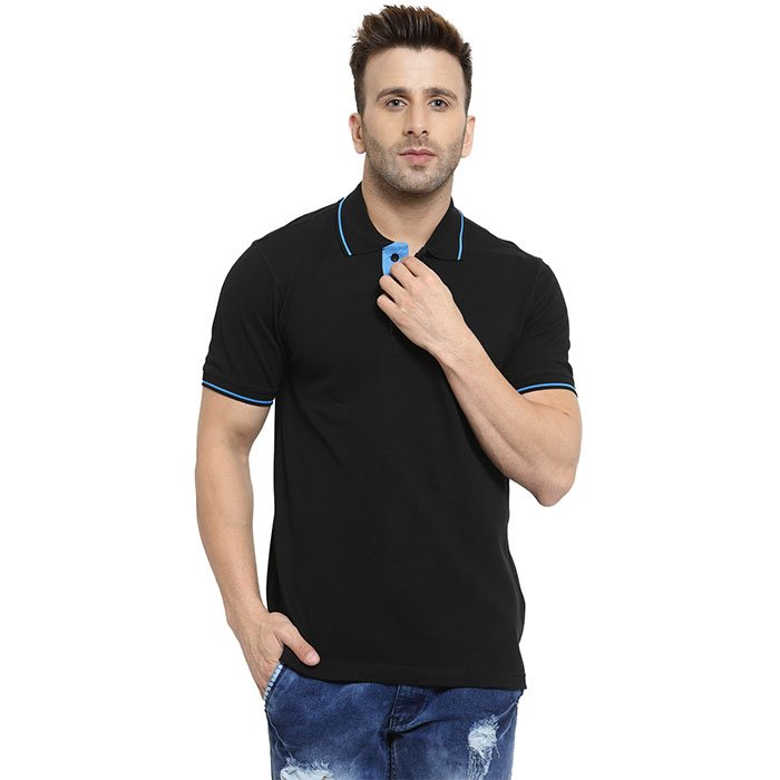 Scott Organic Polo T Shirt Black With Blue