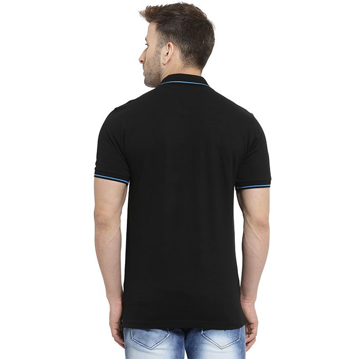 Scott Organic Polo T Shirt Black With Blue