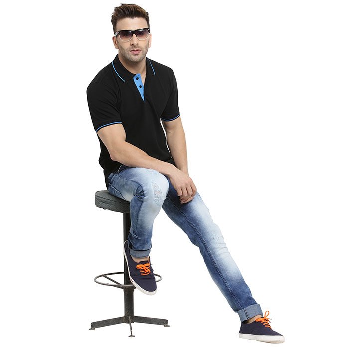 Scott Organic Polo T Shirt Black With Blue