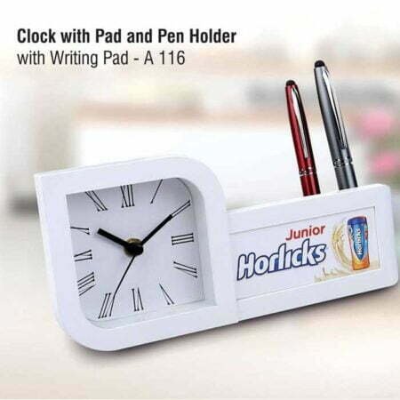 Clock with pad and pen holder