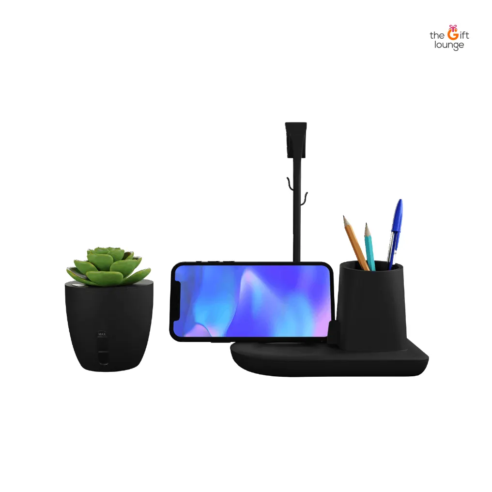 desk station accessory with plant