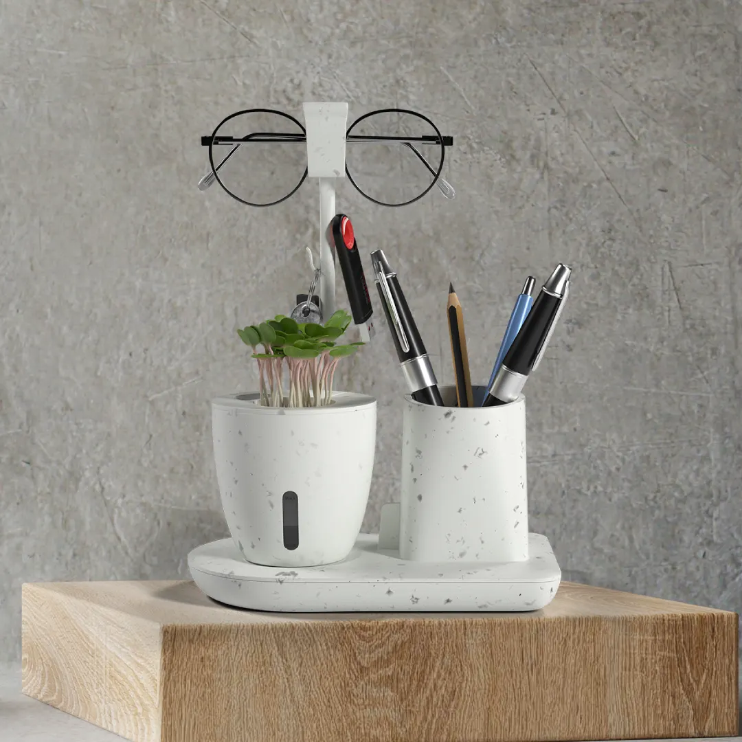 desk organizer with plant pot white