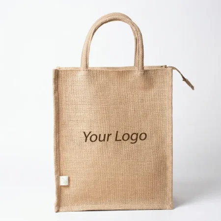 oak zippered jute bag