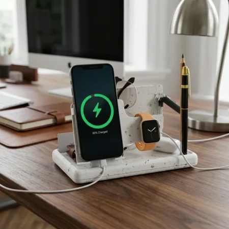 office desk organizer with watch holder white on the workstation