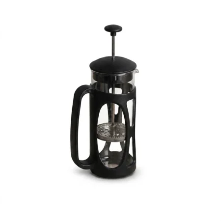 Wonderchef glass French press coffee maker with black frame isolated on a white background, suitable for diwali gifts for employees.